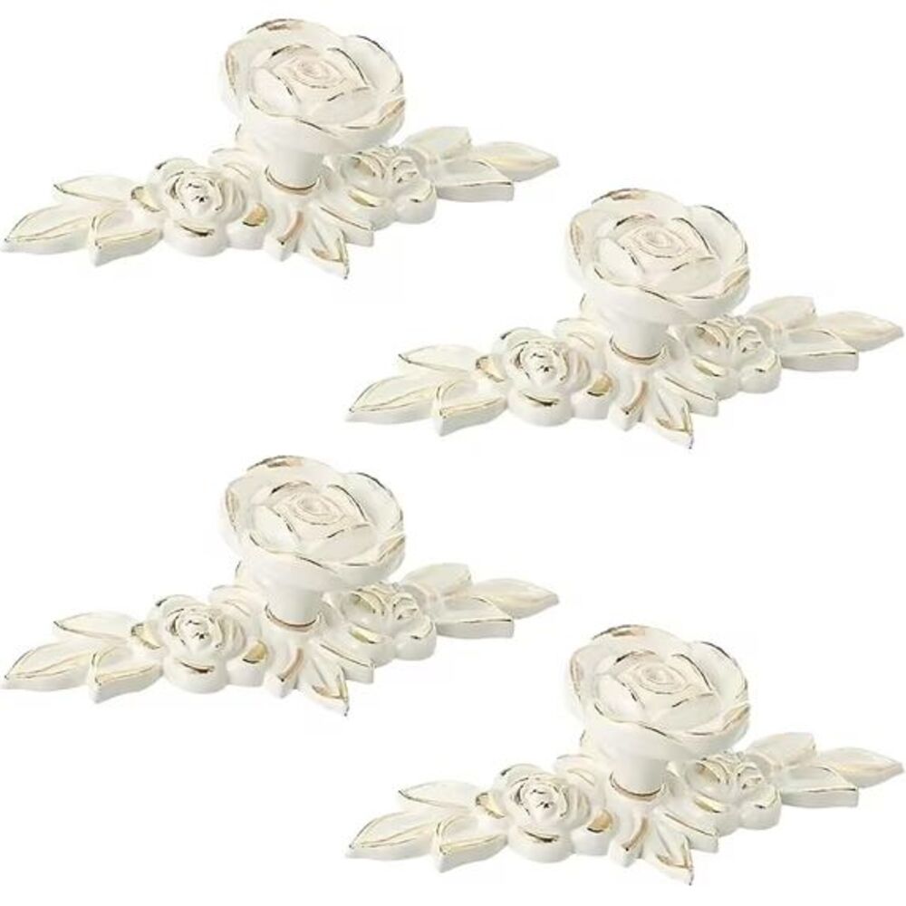 14 Vtg French Provincial Drawer Pulls Backplates Rosette Rose Handles White Gold